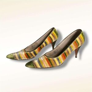 Bullock's Wilshire Vintage Striped Velvet Heels